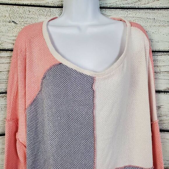 Haptics by Holly Harper Patchwork Colorblock Oversized Waffle Knit Top Women's S - Picture 2 of 6